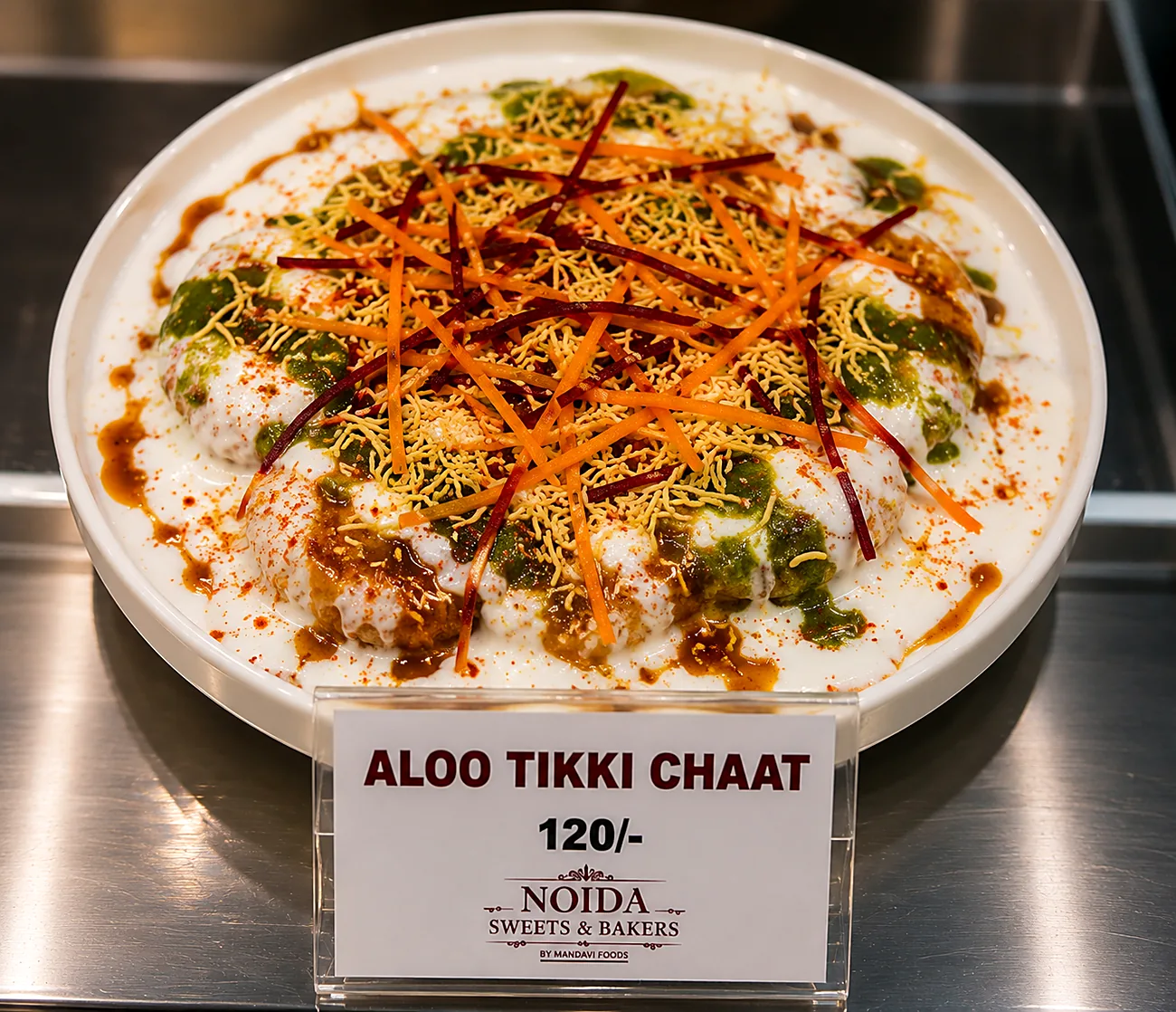 Aloo tikki chaat plate — our photo
