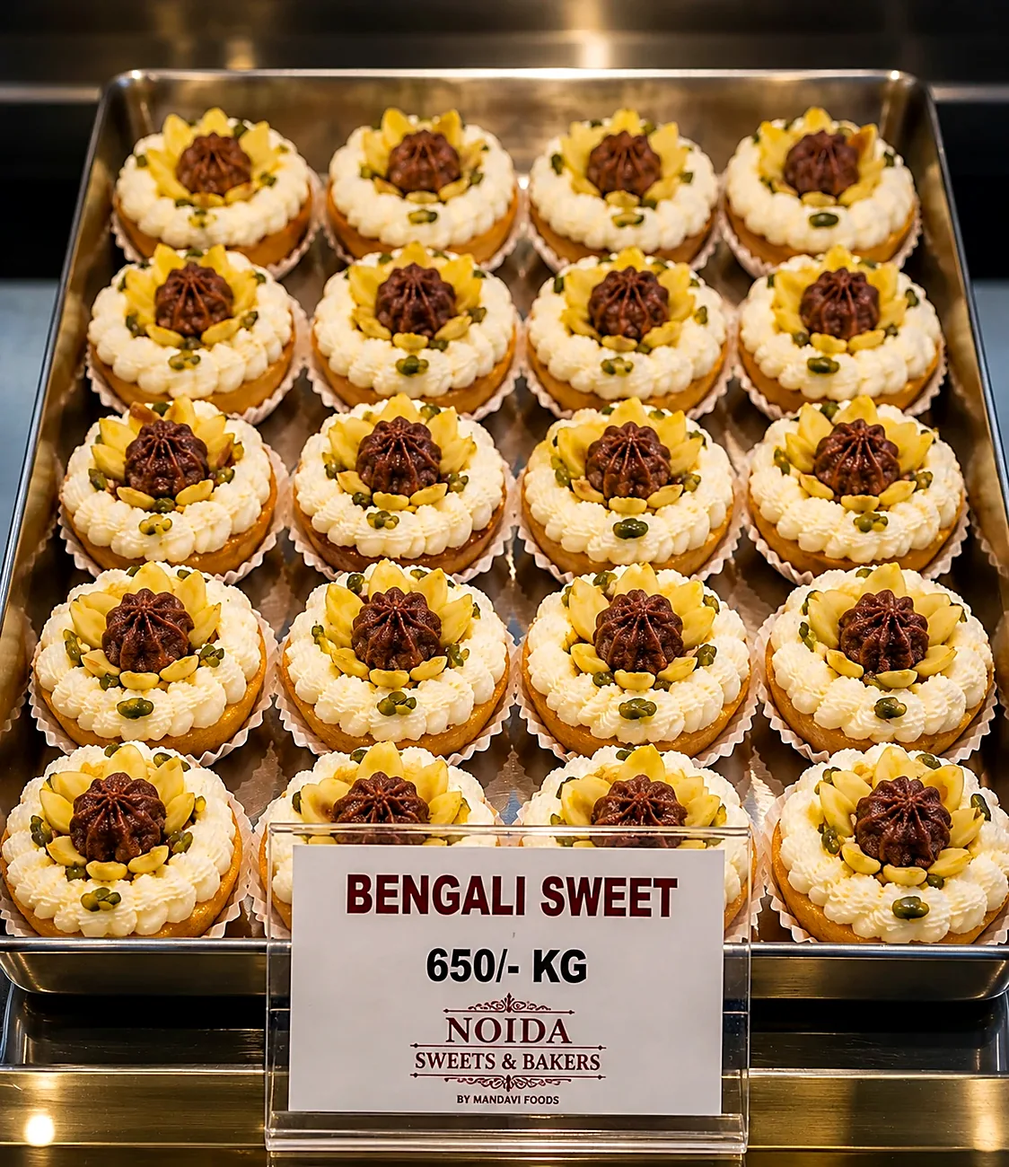 Bengali sweet — our photo Bengali sweet with cream rosette at Noida Sweets and Bakers — our photo