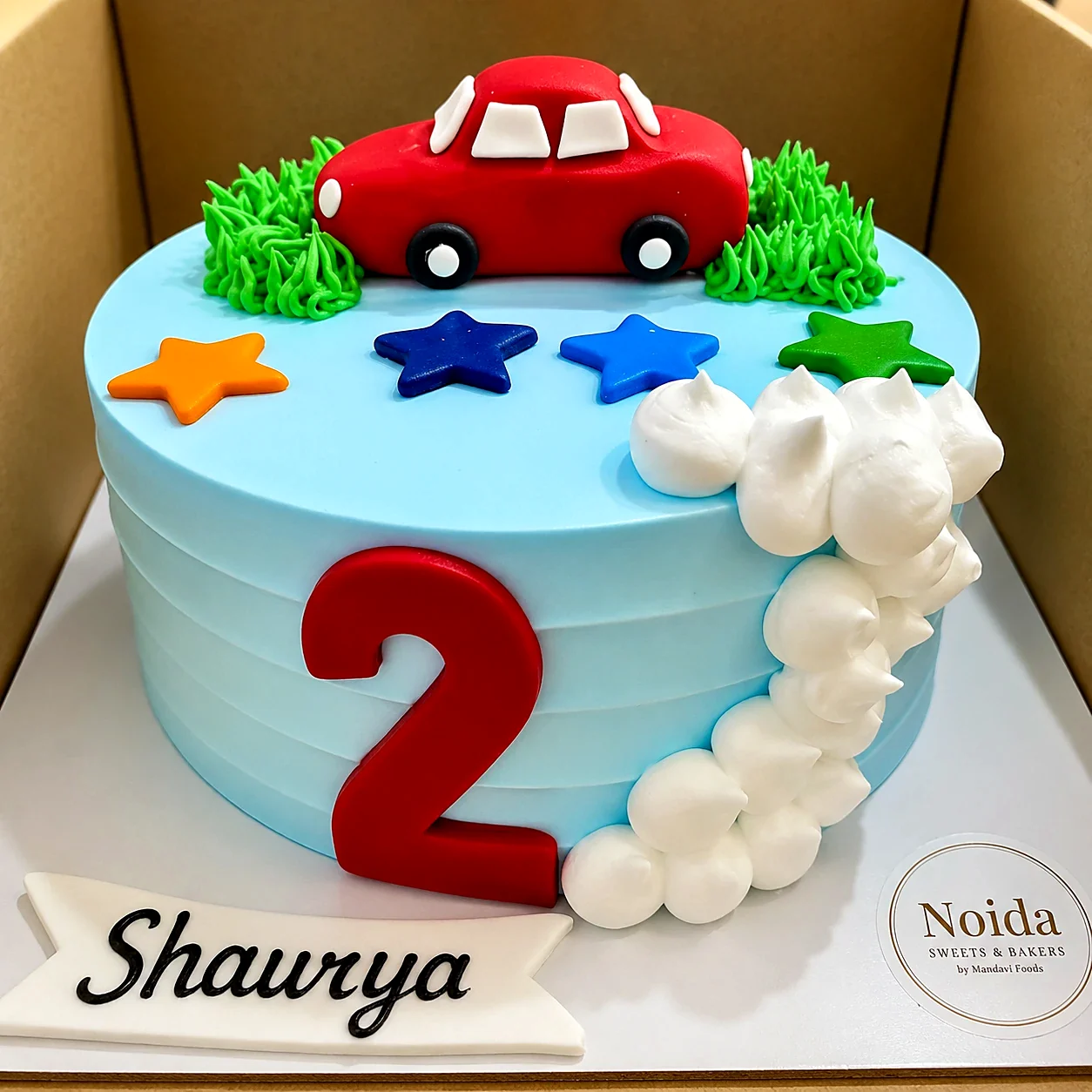 Red car theme 2nd birthday cake for Shaurya — Noida Sweets and Bakers, Greater Noida
