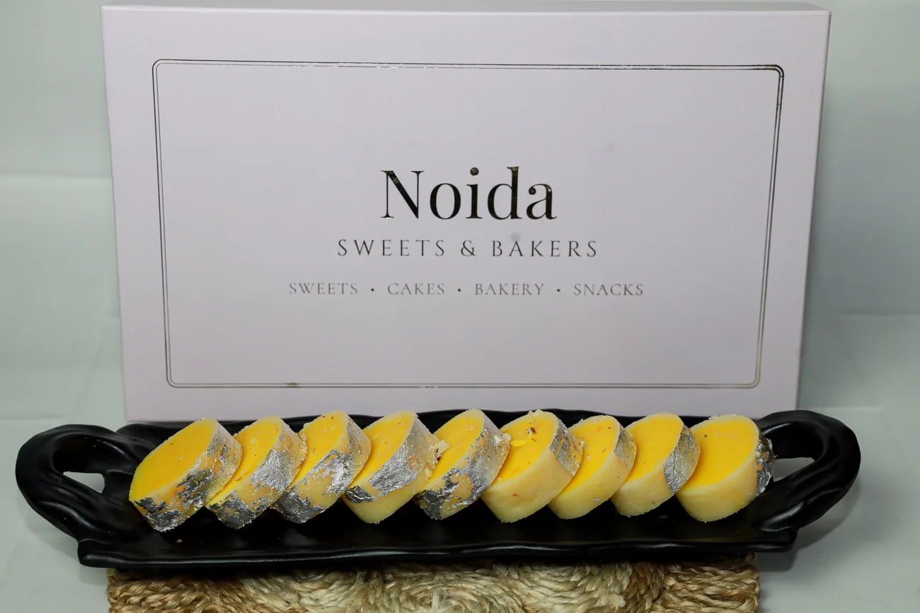 Kesar peda with silver vark — our photo