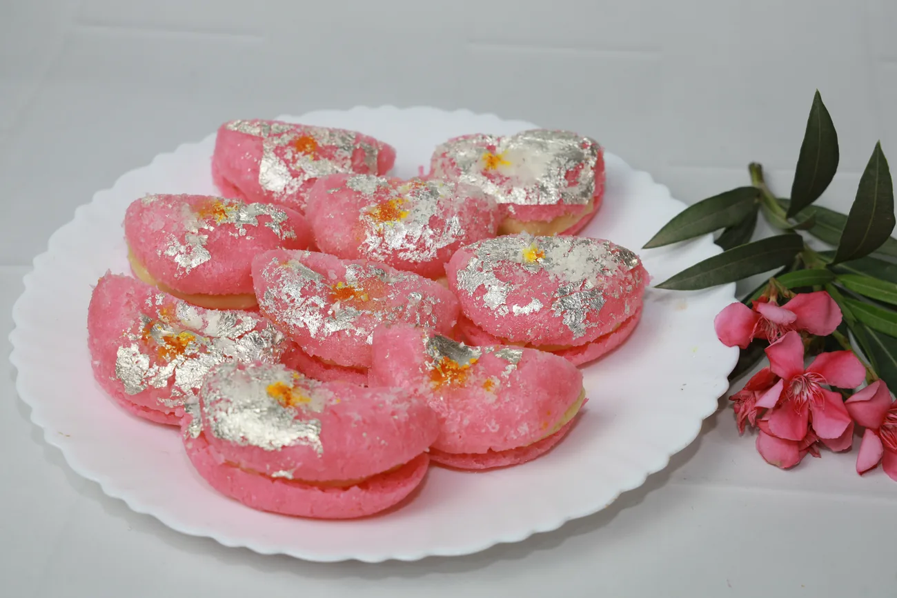 Pink cham cham with silver vark — our photo