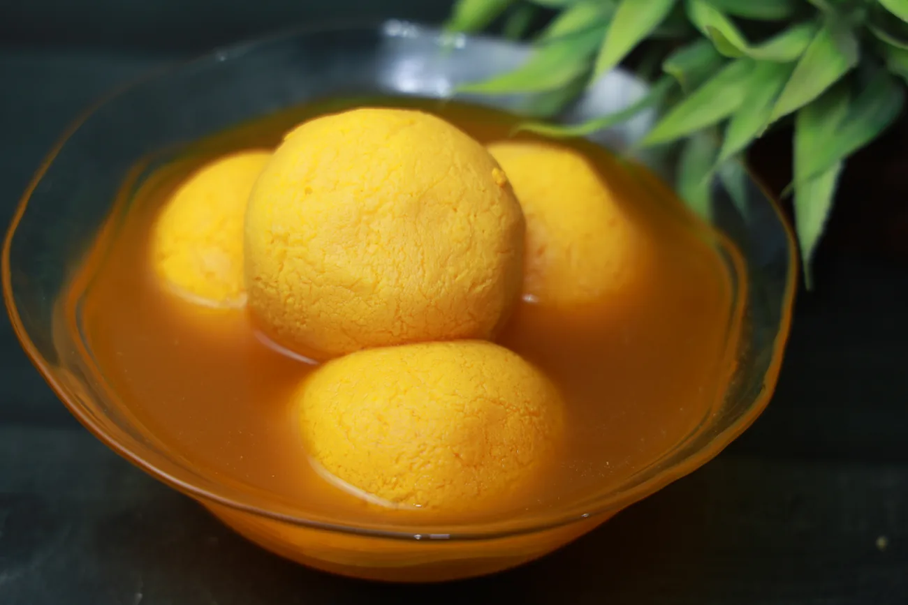 Rajbhog — saffron-stuffed rasgulla, our photo